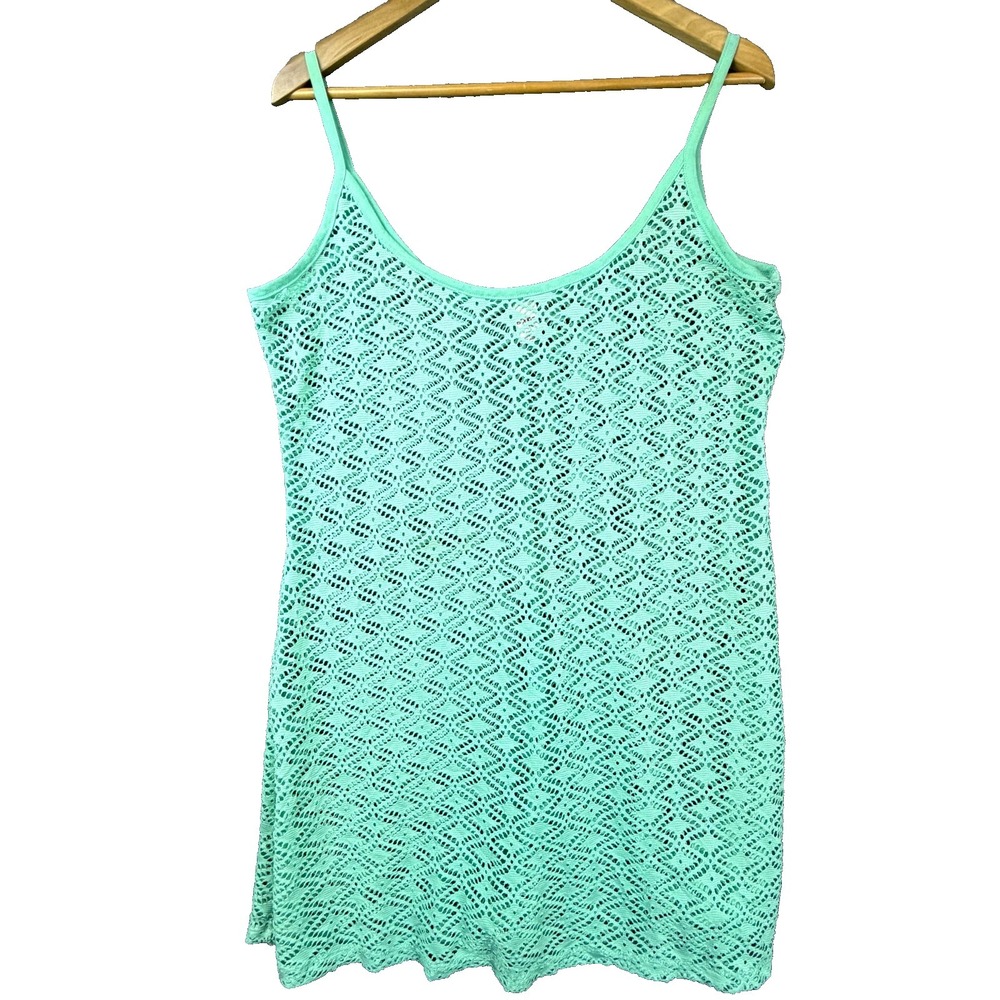 Bongo Swimsuit Cover Up Womens XL Green Crochet Knit Boho Beach Resort Hawaiian